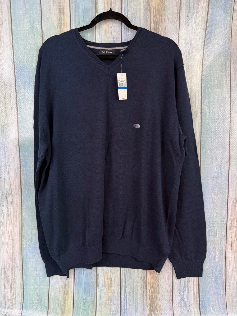 Van Heusen Men's Navy Blue V Neck Sweater NEW Size XL Cotton Blend